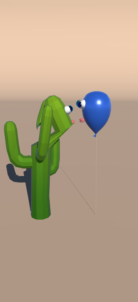 Kissing Now : Just Match! - Um cacto verde e um personagem de balão azul prestes a se beijar em um jogo de quebra-cabeça de física