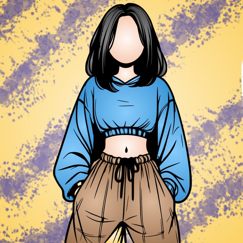 realistic girl faceless with baggy pants and a crop top