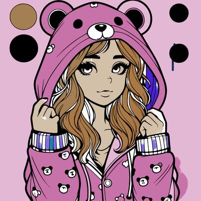 realistic girl in a animal pjs hoodie