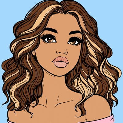 realistic girl with wavy hair and lips