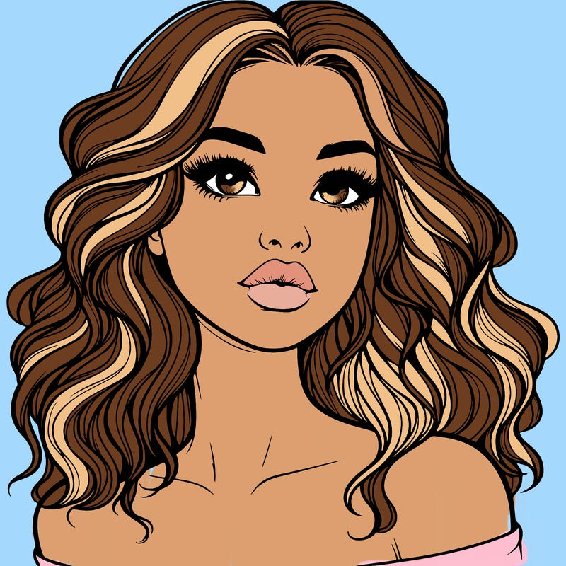 realistic girl with wavy hair and lips