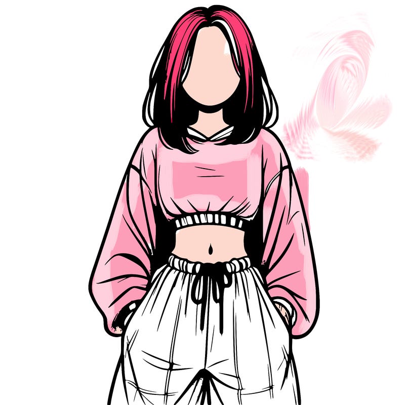realistic girl faceless with baggy pants and a crop top