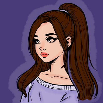 realistic girl with a high ponytail