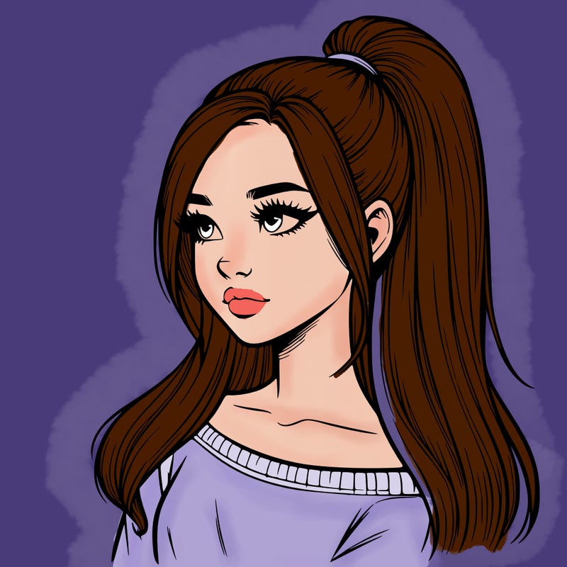 realistic girl with a high ponytail