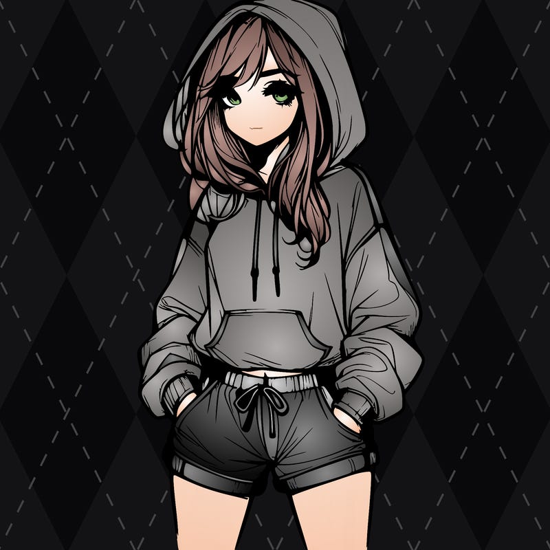 realistic girl in shorts and hoodie