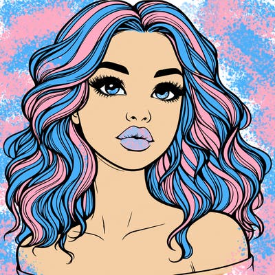 realistic girl with wavy hair and lips