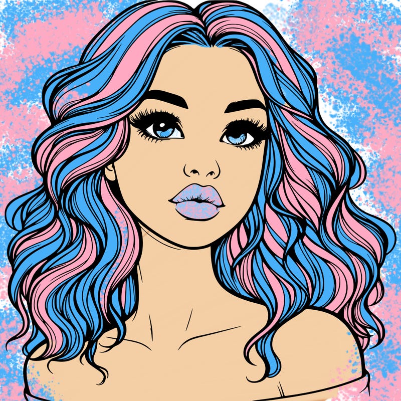 realistic girl with wavy hair and lips