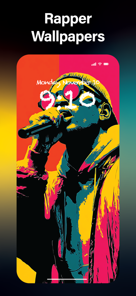 Cool Wallpapers 4K - Vibrant 4K rapper wallpaper illustration displayed on an iPhone lock screen