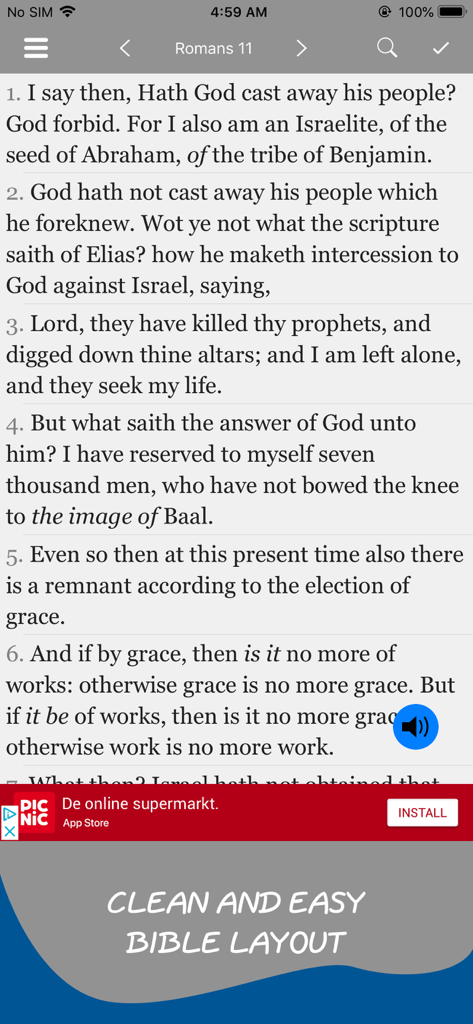 Torrey's Topical Bible Offline - Une présentation de la Bible claire et facile à lire montrant Romains 11 dans le texte de la version King James
