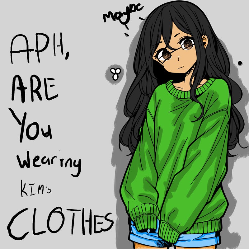 manga teen girl  in a sweater and baggy pants