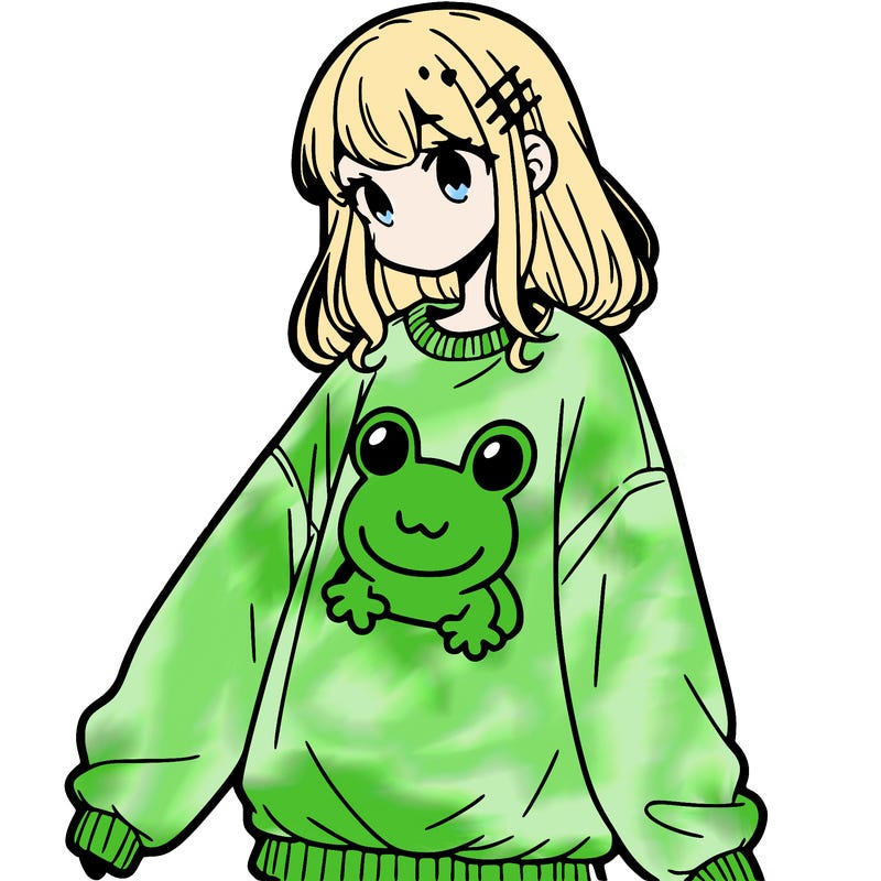 girl wearing frogging sweatshirt