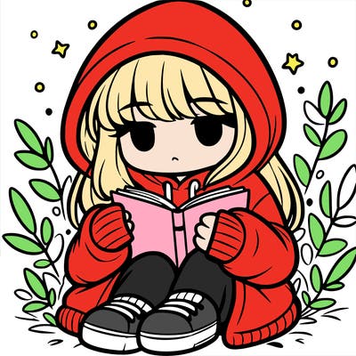 girl in oversized hoodie reading a book