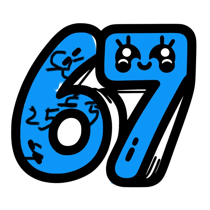 the numbers 67