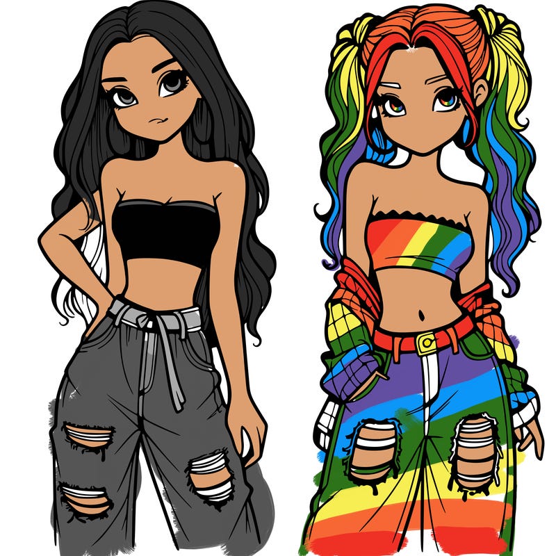2 girls in crop tops and baggy jeans ripped