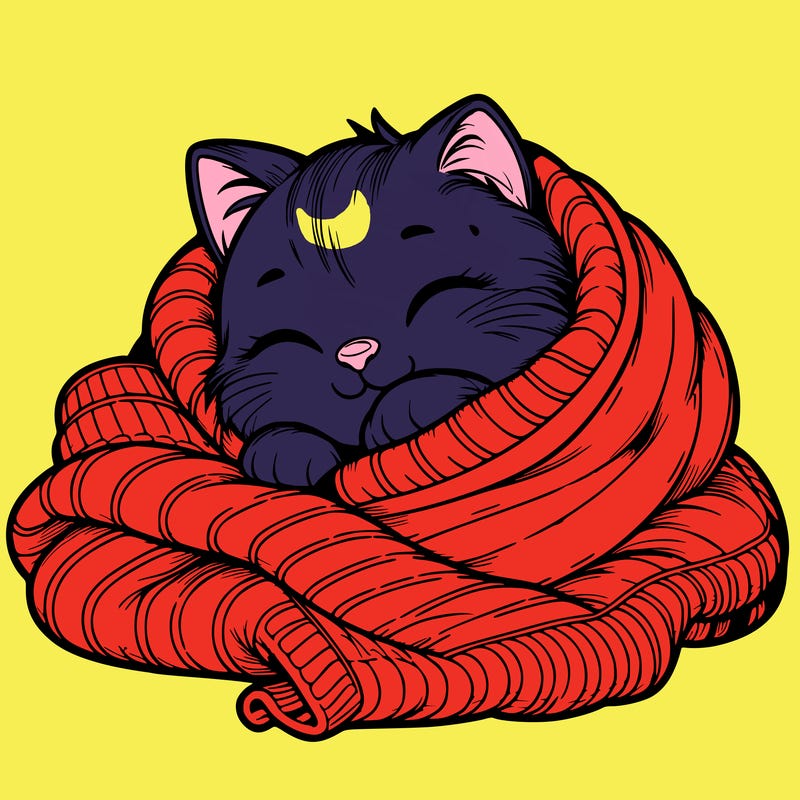 realistic cozy cat in a blanket