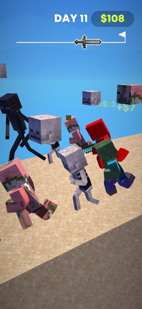 Craft Slasher - A player fighting blocky monsters in the mobile game Craft Slasher