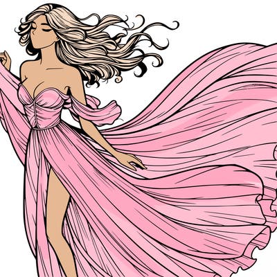 realistic woman in dress flowing the the wind