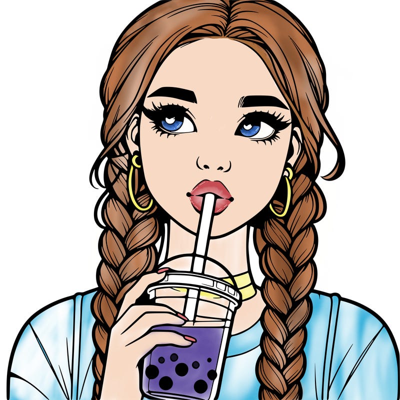 realistic girl with braided hair drinking boba