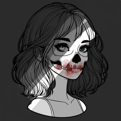 realistic girl with skull