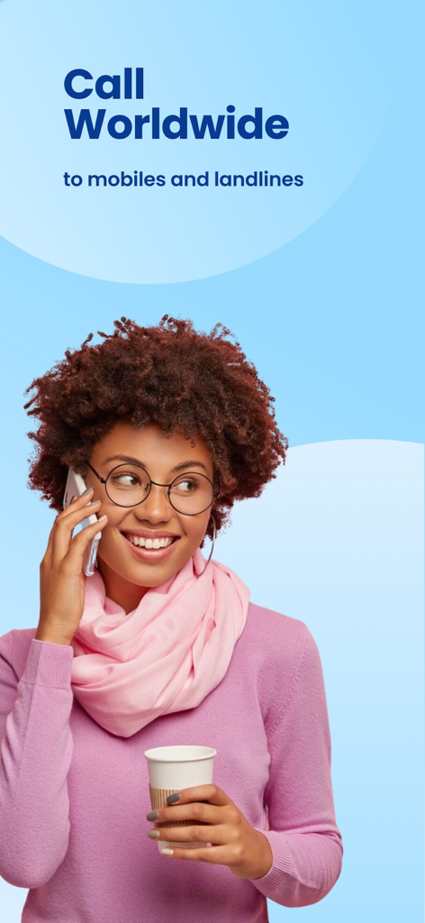 Raza.com International Calling - A smiling woman making a worldwide call to a mobile or landline using the Raza app