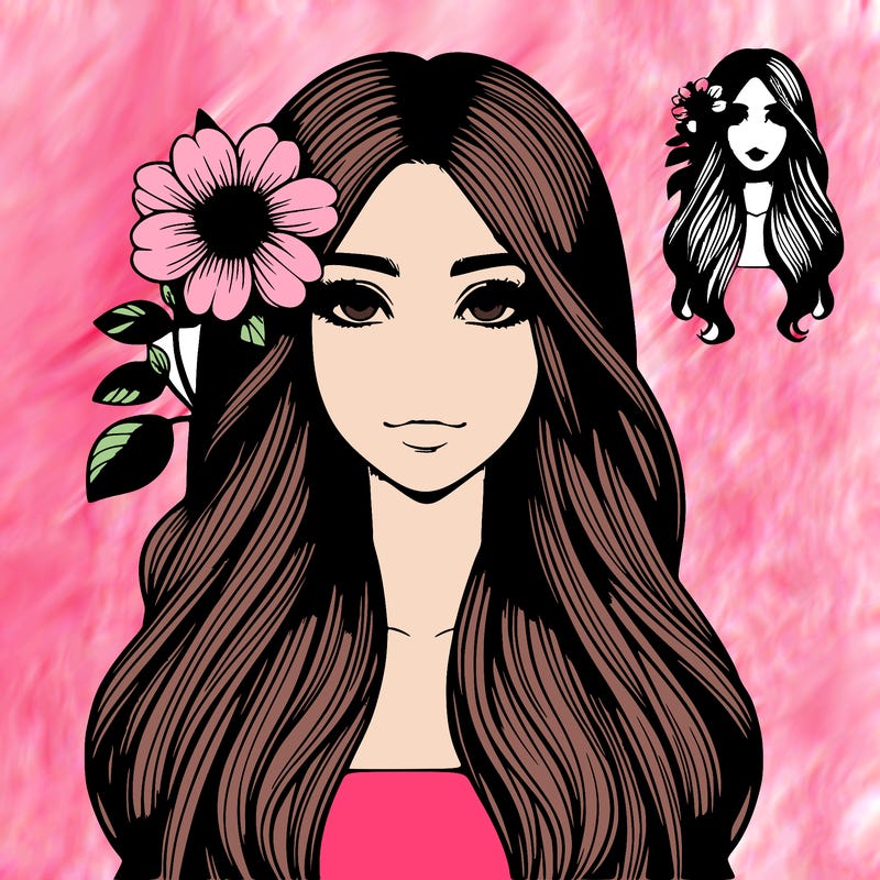relistic long hair girl with flower