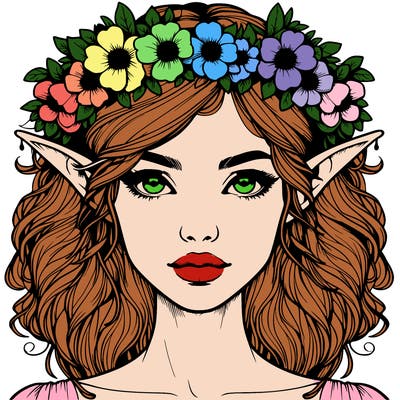 realistic female elf with flower crown