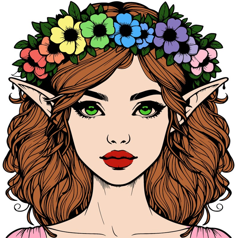 realistic female elf with flower crown