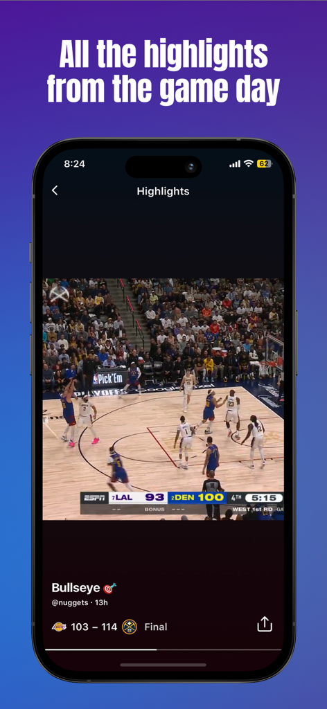 ClutchPoints - NBA, NFL, MLB - ClutchPoints app interface displaying NBA basketball highlights and live scores