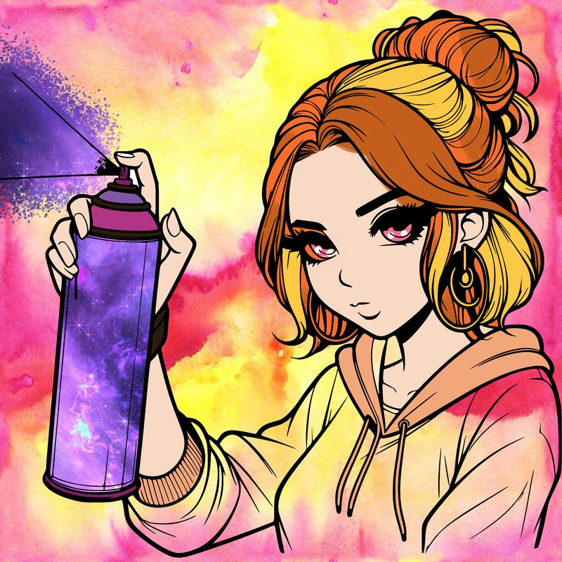 a realistic girl spray painting