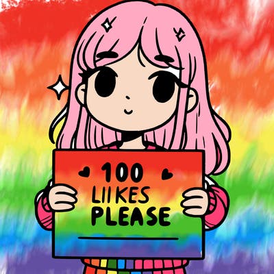 a girl holding up a sign saying 100 likes please