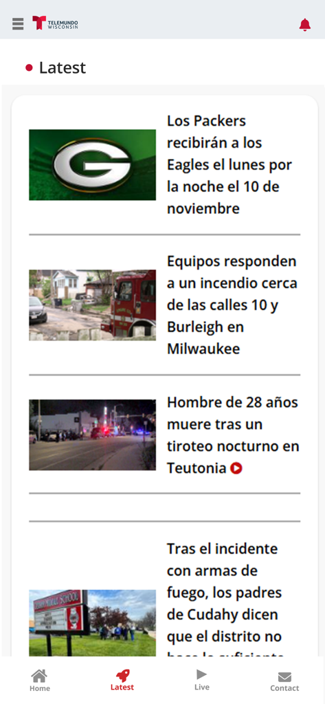 Telemundo Wisconsin - Latest news feed in Spanish on the Telemundo Wisconsin mobile app featuring local stories and sports