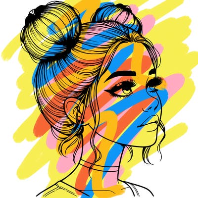 realistic girl with buns on the top of her head