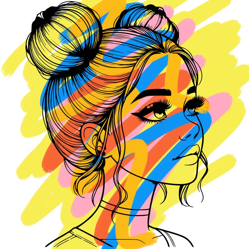 realistic girl with buns on the top of her head