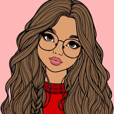 girl with long hair and freckles and glasses realistic