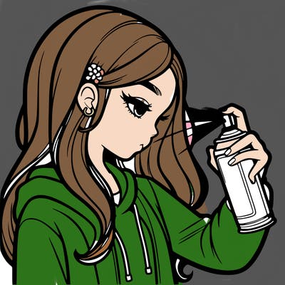 a realistic girl spray painting