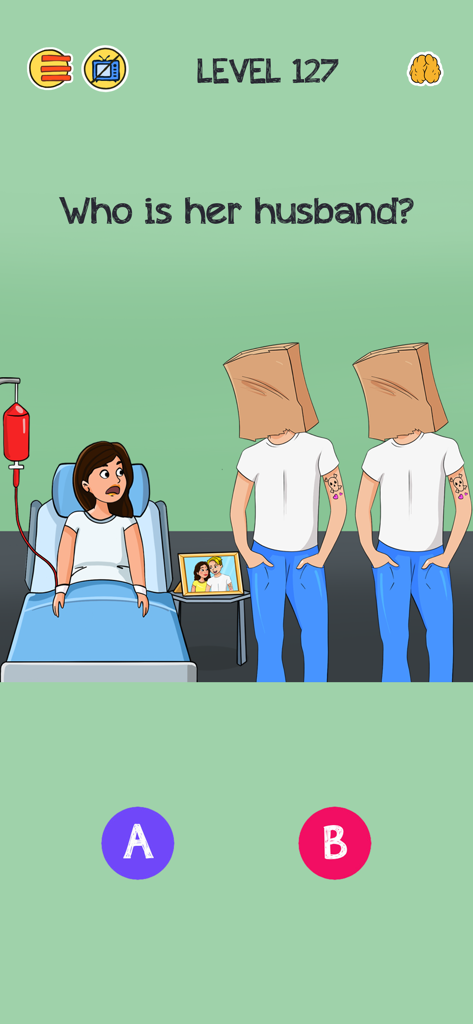 Brain Who? Tricky Riddle Tests - Um teste de raciocínio perguntando quem é o marido dela com uma cena de hospital e pistas visuais