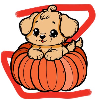 cute little puppy in a pumpkin