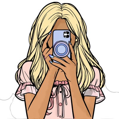 a realistic girl holding her phone taking pictures