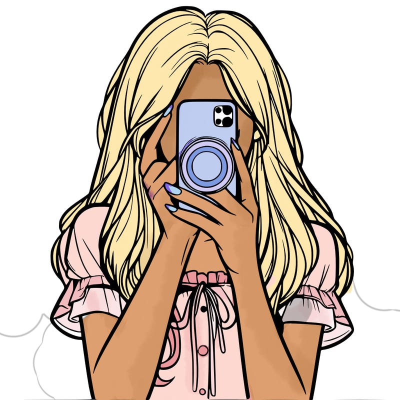 a realistic girl holding her phone taking pictures