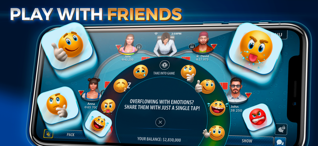 Animated emojis and social features in Teen Patti by Pokerist gameplay