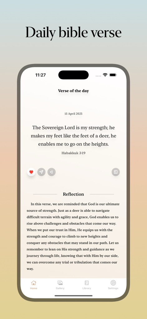 Verse of the day: Daily prayer - Benutzeroberfläche der App „Tagesvers“, die eine tägliche Schriftstelle aus Habakuk und eine spirituelle Reflexion zeigt.
