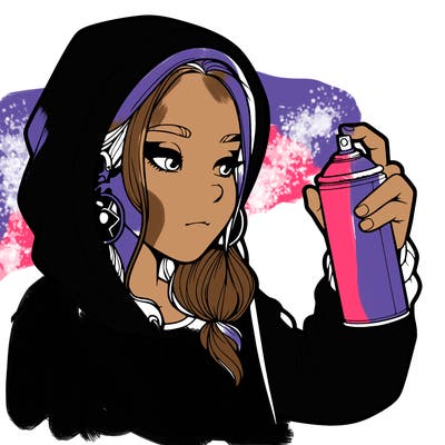 a realistic girl, spray painting