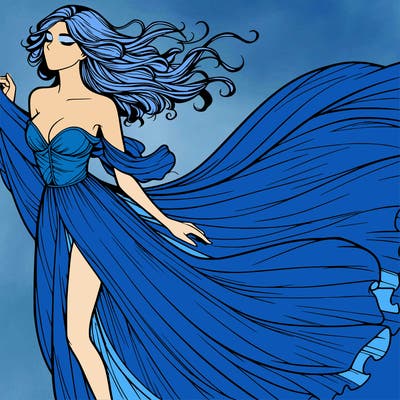 realistic woman in dress flowing the the wind