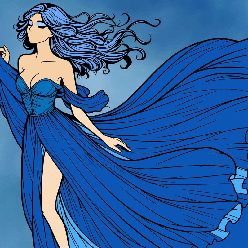 realistic woman in dress flowing the the wind