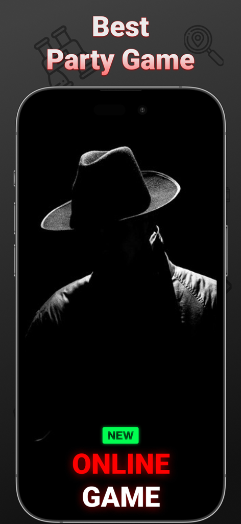 Spy - board card party game - A mysterious spy silhouette in a hat featuring the new online mode for the Spy party game.