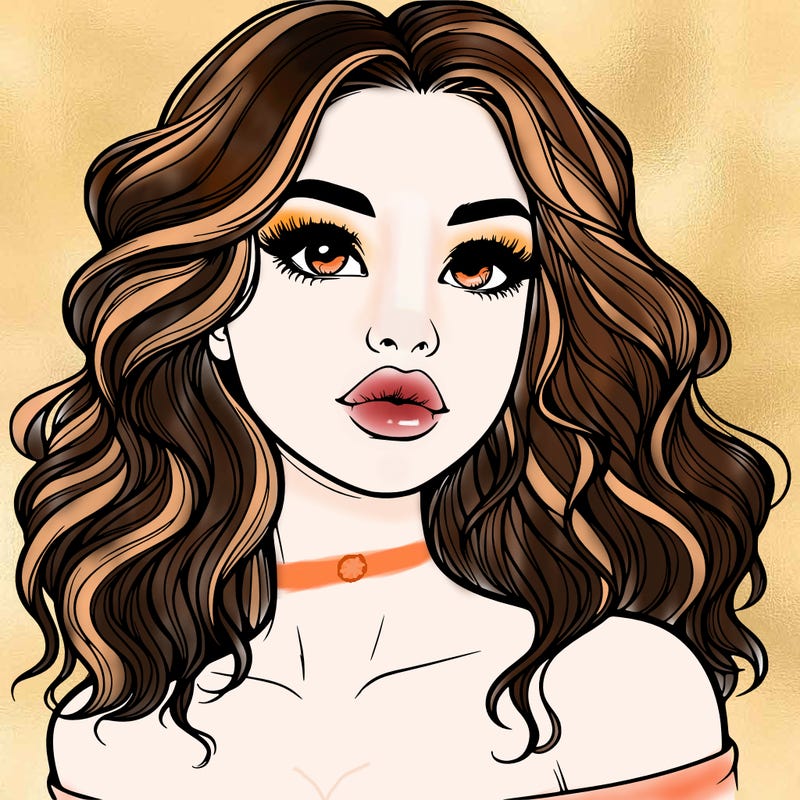 realistic girl with wavy hair and lips
