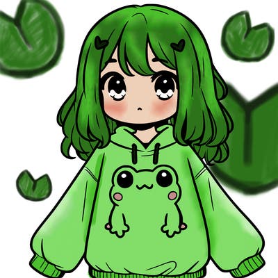 girl wearing frogging sweatshirt
