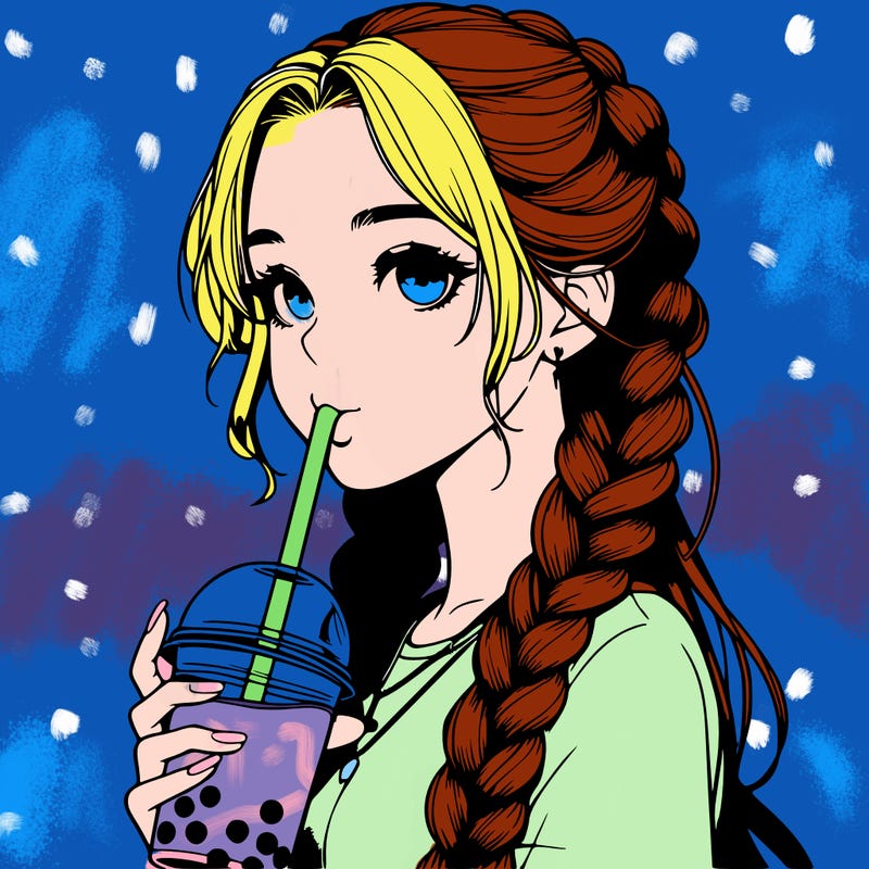 realistic girl with braided hair drinking boba