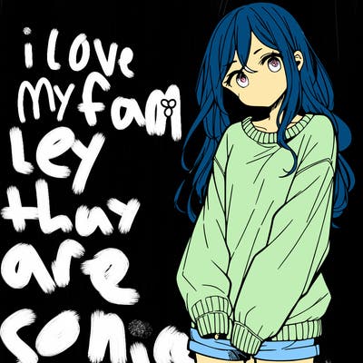 manga teen girl  in a sweater and baggy pants