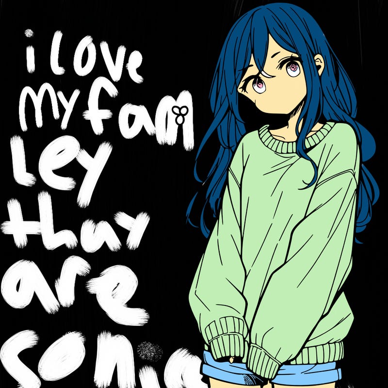 manga teen girl  in a sweater and baggy pants